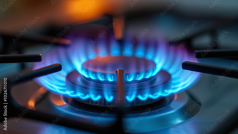 Close-Up of Gas Burner with Blue Flame Close-Up of Gas Burner with Blue Flame