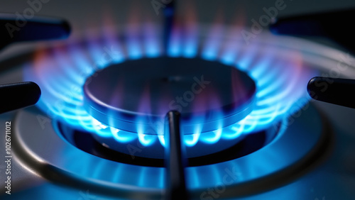 Close-Up of Gas Burner with Blue Flame