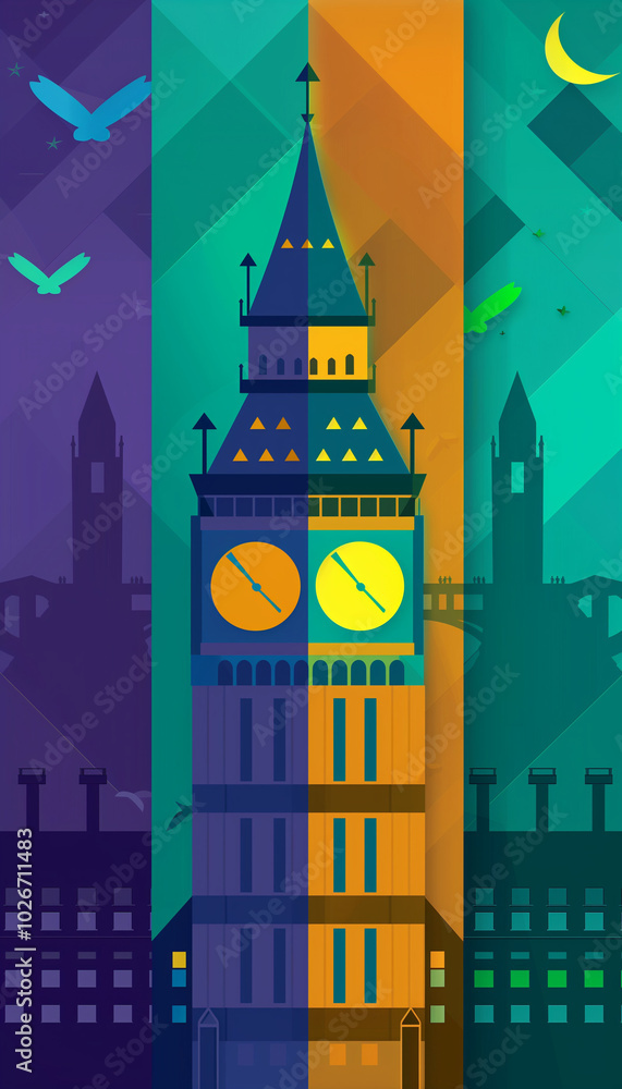 Fototapeta premium Geometric Big Ben and London Skyline