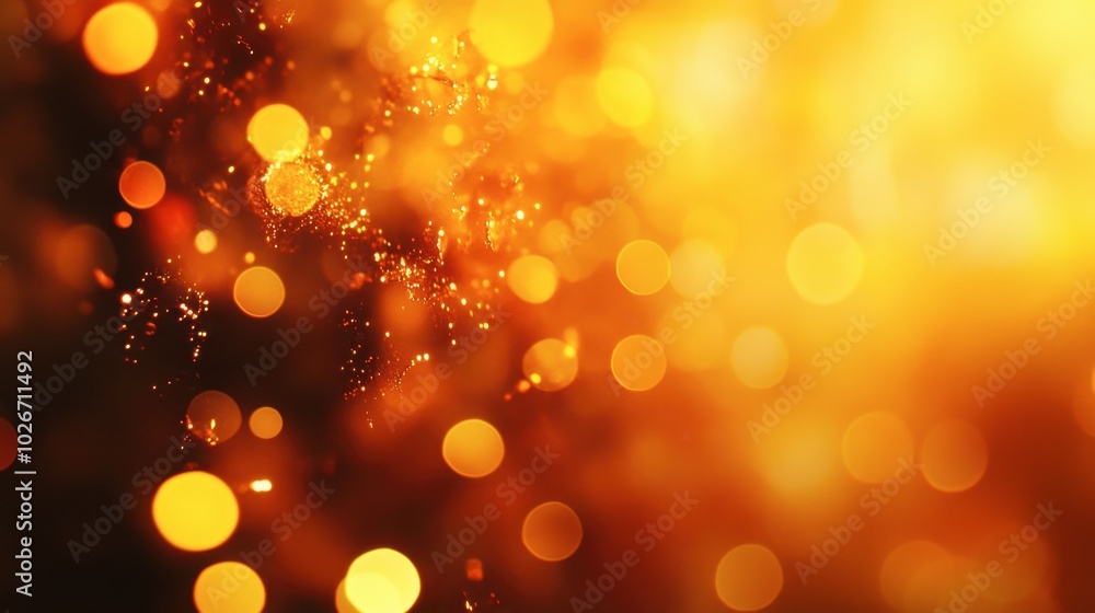 Obraz premium Soft golden bokeh lights scattered over a warm gradient, creating a dreamy abstract effect.