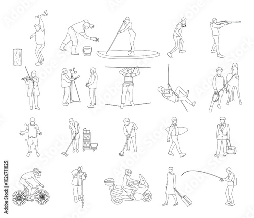 Set of different professions of people, sketch of human bodies