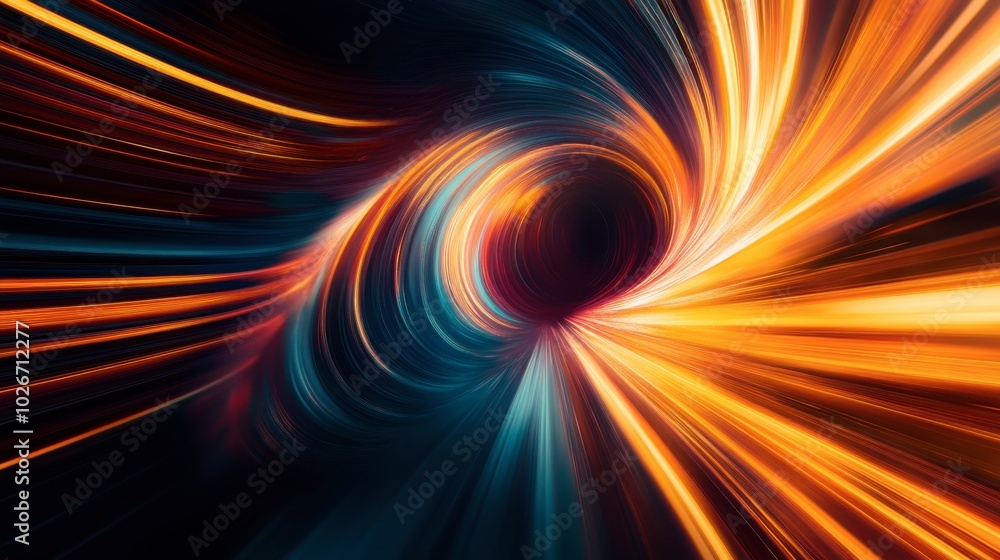 Obraz premium Vibrant light trails swirling around a central point, forming dynamic abstract curves.