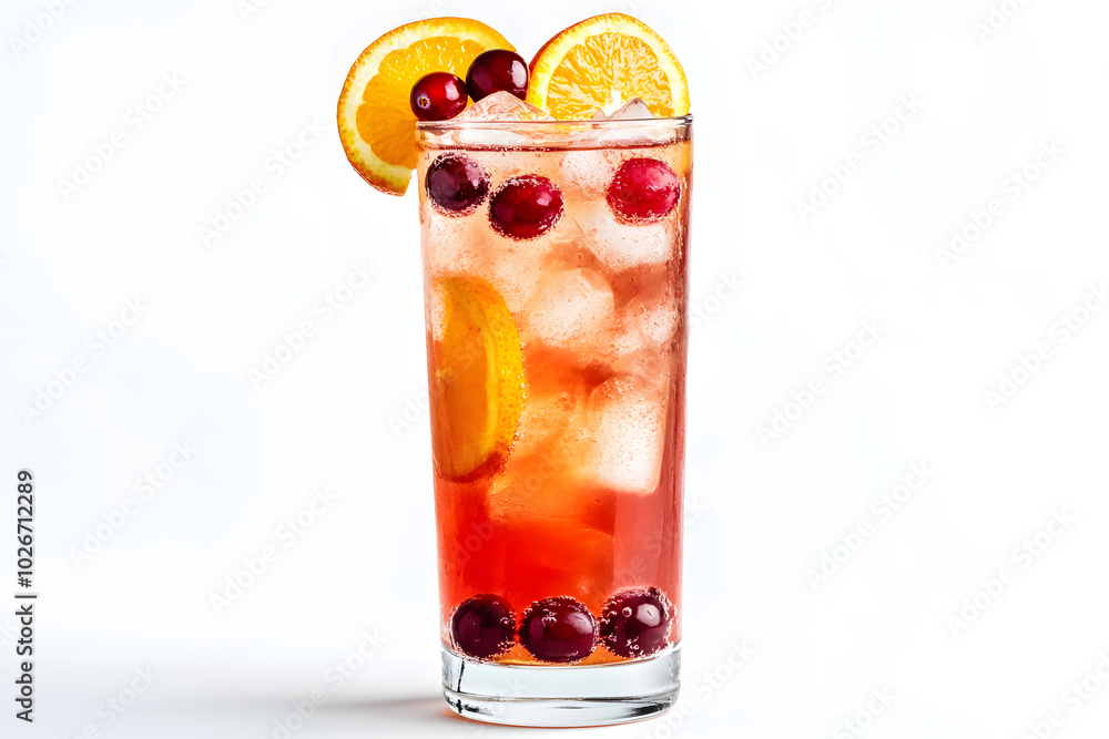 Elegant Thanksgiving Punch Mocktail in a sleek glass, garnished with fresh cranberries and orange slices Elegant Thanksgiving Punch Mocktail in a sleek glass, garnished with fresh cranberries and orange slices