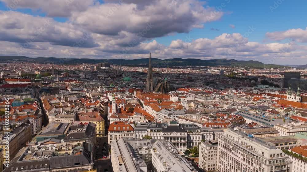 Vienna Austria, aerial shot from a drone. Flight over Vienna city. Top cinematic aerial view. Vienna skyline. Wien downtown landscape. Old architecture Vienna Austria, aerial shot from a drone. Flight over Vienna city. Top cinematic aerial view. Vienna skyline. Wien downtown landscape. Old architecture