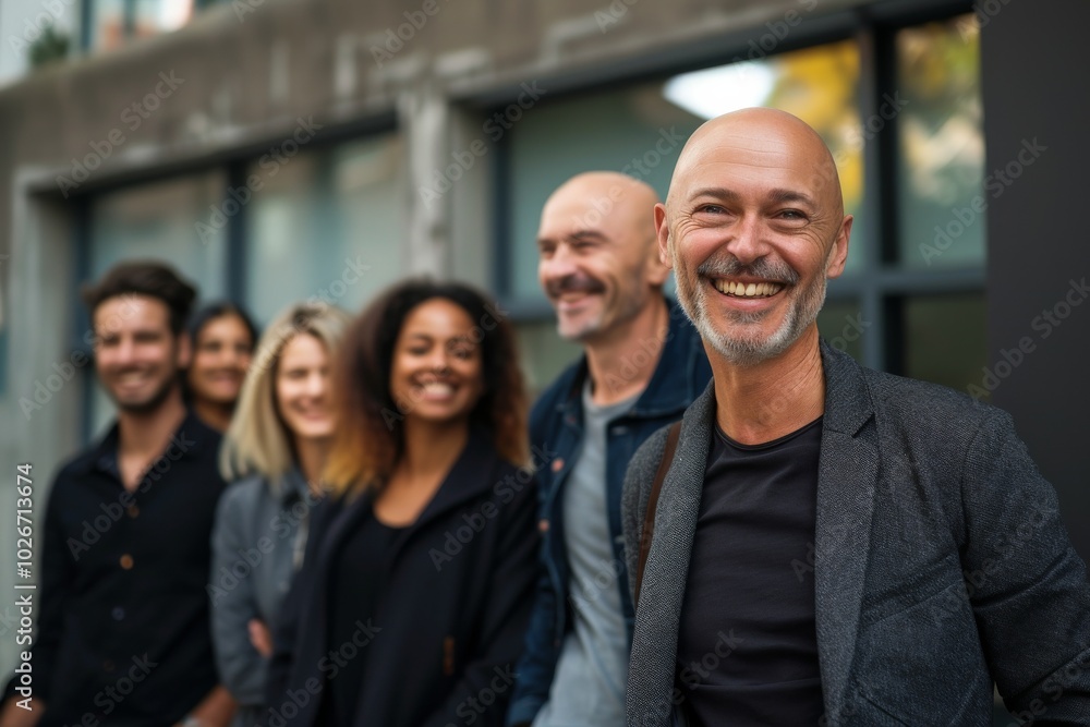 Portrait of a smiling mature man with his friends in the background Portrait of a smiling mature man with his friends in the background