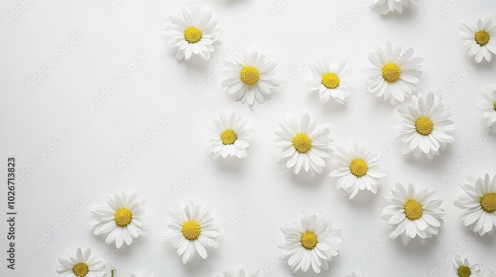 Fototapeta premium A group of daisies in a simple composition on a white backdrop