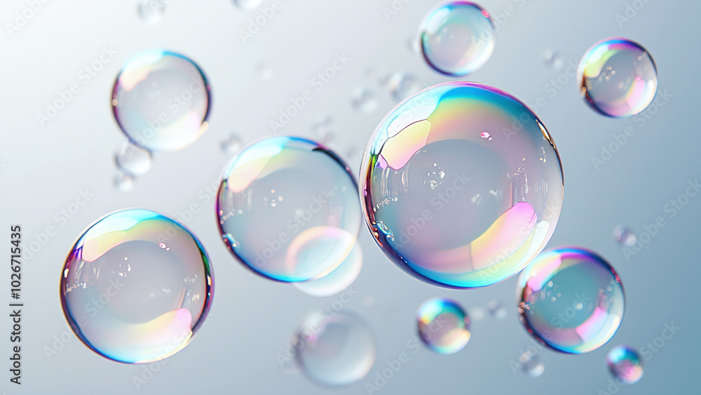 Iridescent Soap Bubbles Floating in Air Iridescent Soap Bubbles Floating in Air