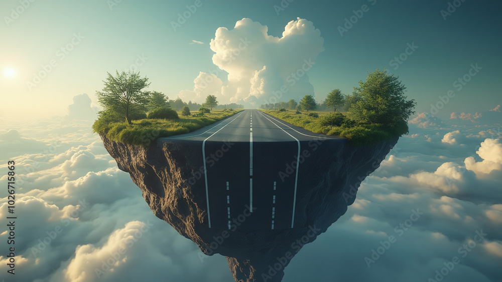Surreal Floating Road at Sunset