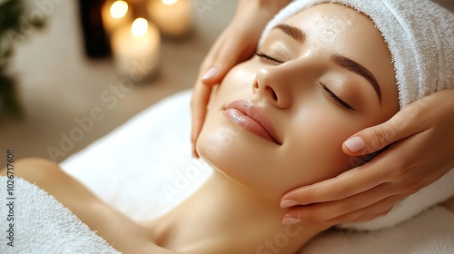 Intimate moment of a facial massage taking place in a beauty salon, with the masseur demonstrating care and expertise while the lovely client enjoys the pampering experience