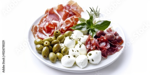 a plate of food with olives, mozza and mozza photo