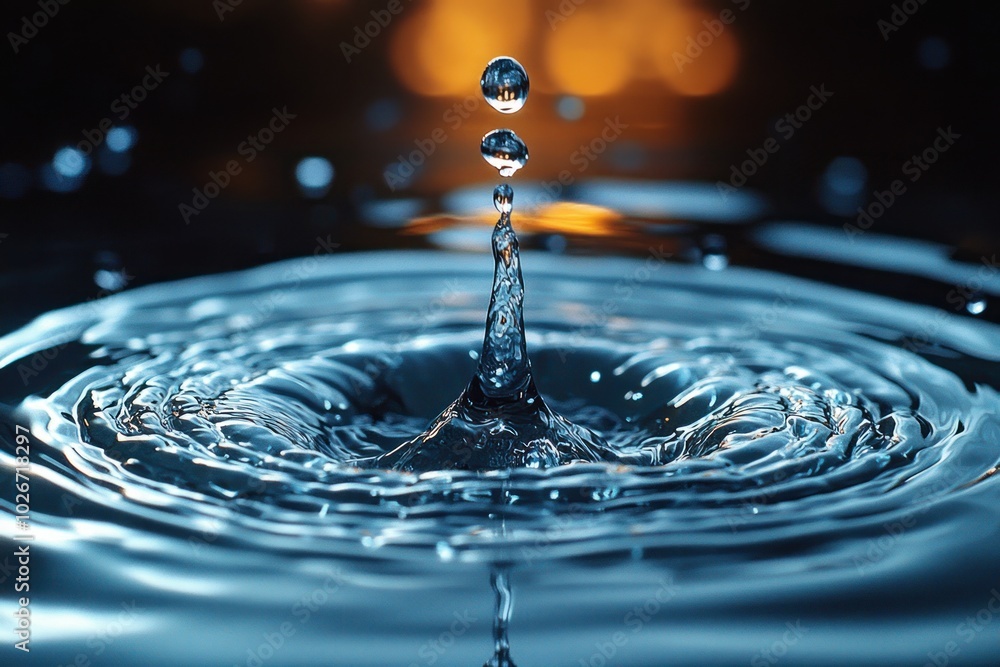 Water drop falling into a pool, creating ripples and a splash. Water drop falling into a pool, creating ripples and a splash.