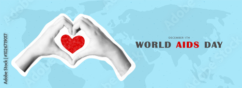 Banner dedicated to World AIDS Day on December 1. Halftone heart-shaped hands. Vector illustration. Health concept. Stop HIV.