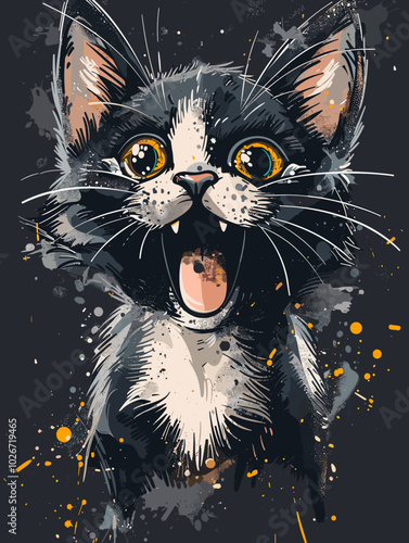 Portrait of a cute cat. Vector illustration on a black background.