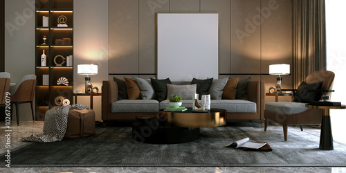 3D RENDER OF LUXURY HOME INTERIOR LIVING ROOM