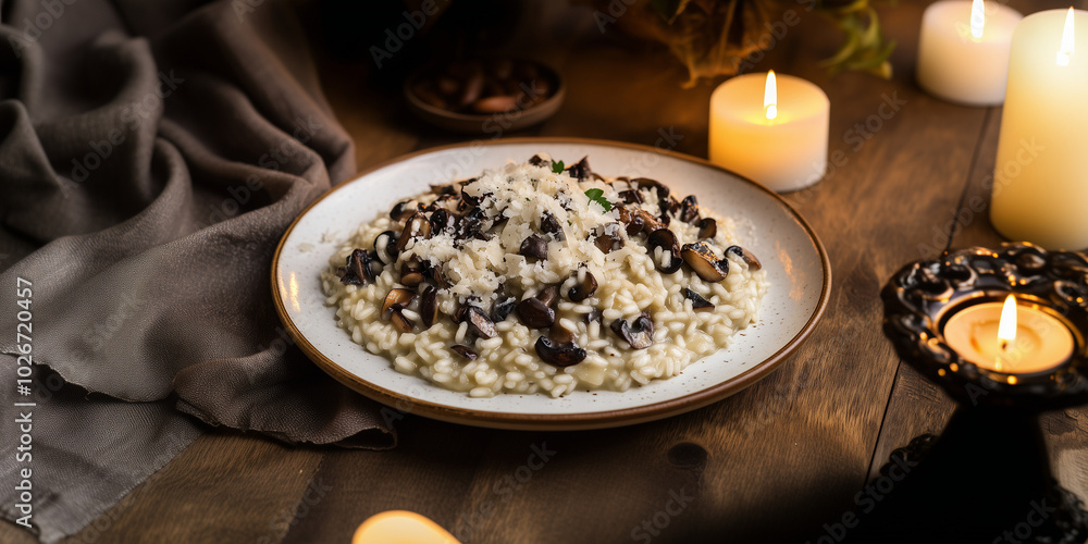a plate of riso with mushrooms and mushrooms a plate of riso with mushrooms and mushrooms