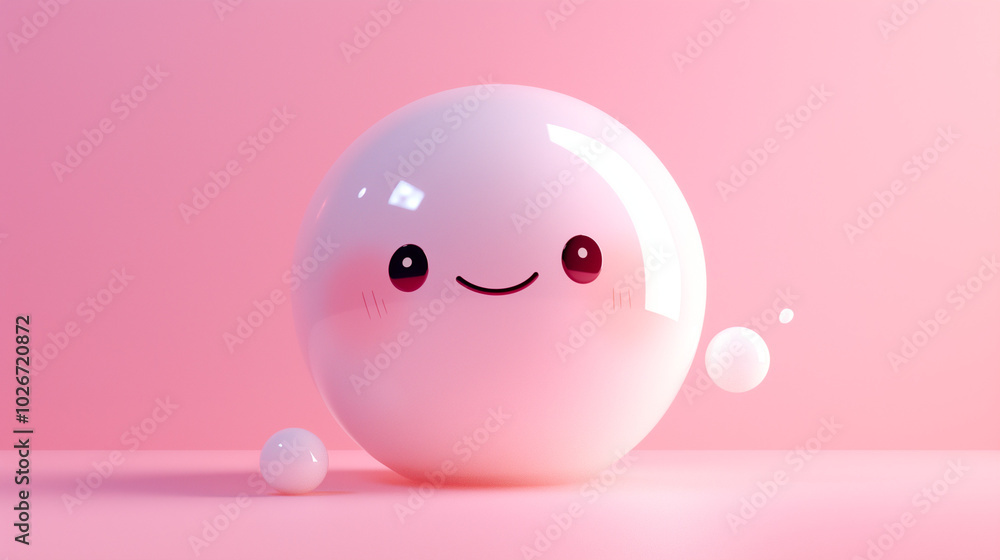 cute 3d bubble with a face glossy render