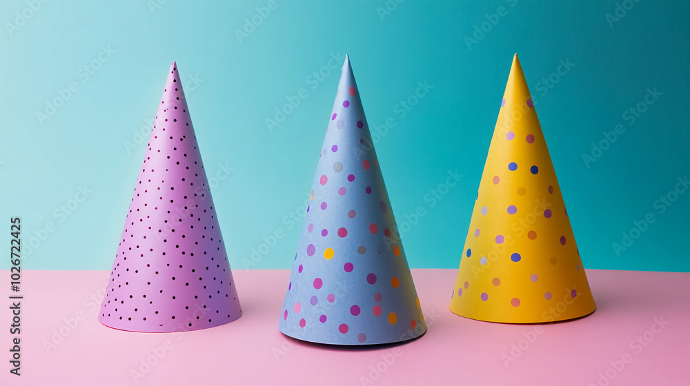 Cute party hats on a bright background Cute party hats on a bright background