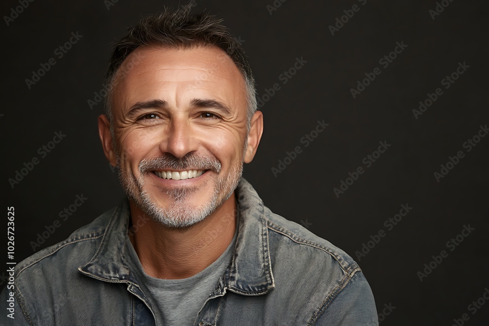 Smiling middle-aged man on a solid background with ample space for text Smiling middle-aged man on a solid background with ample space for text