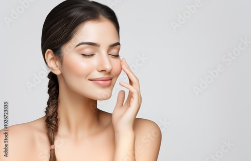 A charming Pakistani woman in her 30s, skin care concept