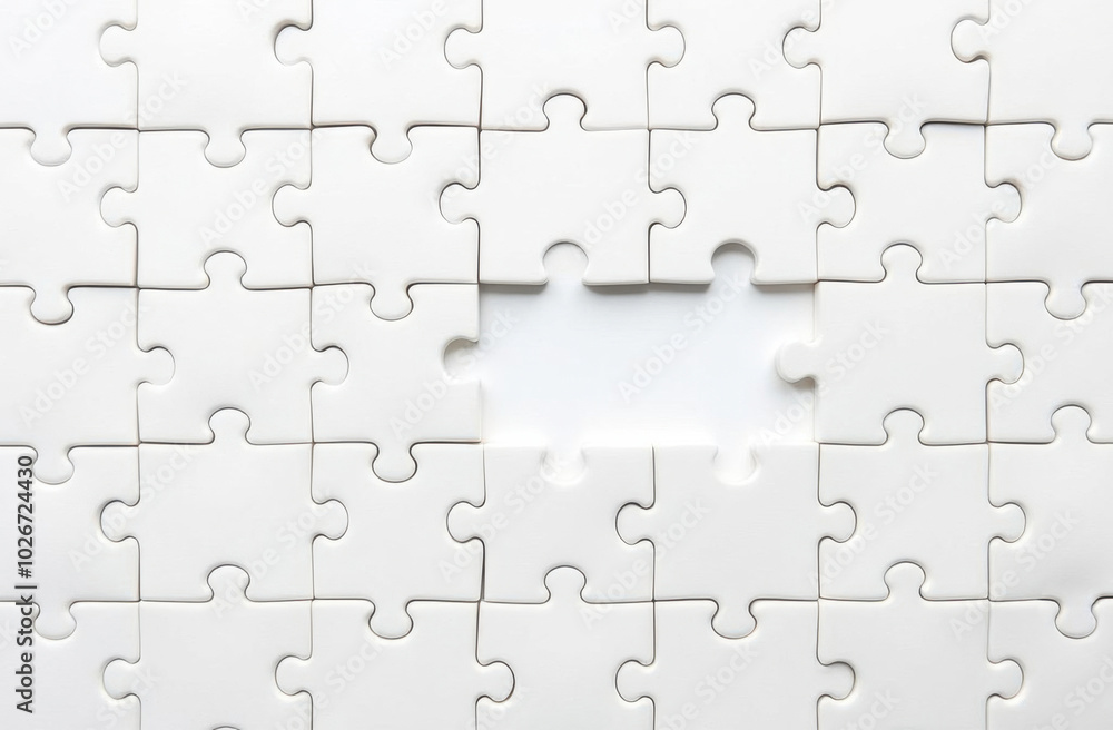 White jigsaw puzzle with missing pieces presenting something new White jigsaw puzzle with missing pieces presenting something new