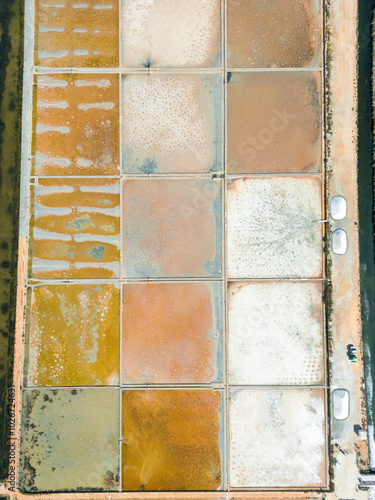 Konstfotografi Aerial View of Salt Evaporation Ponds, Italy
