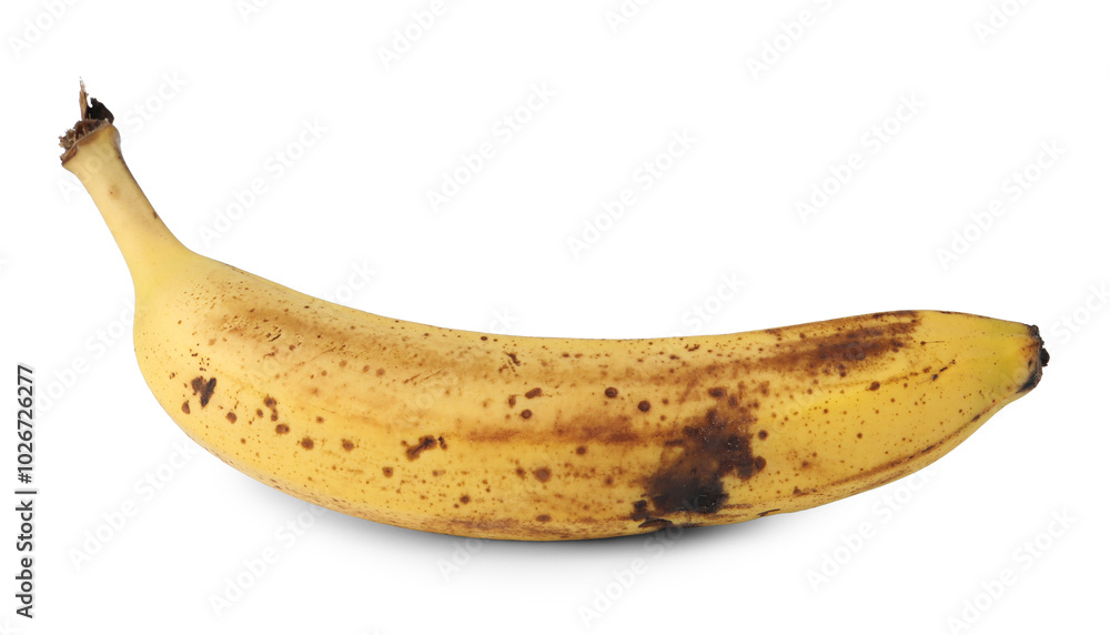 Ripe banana with dark spots isolated on white Ripe banana with dark spots isolated on white