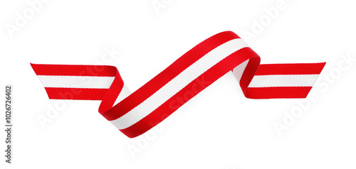 Ribbon in colors of Austrian flag isolated on white, top view photo