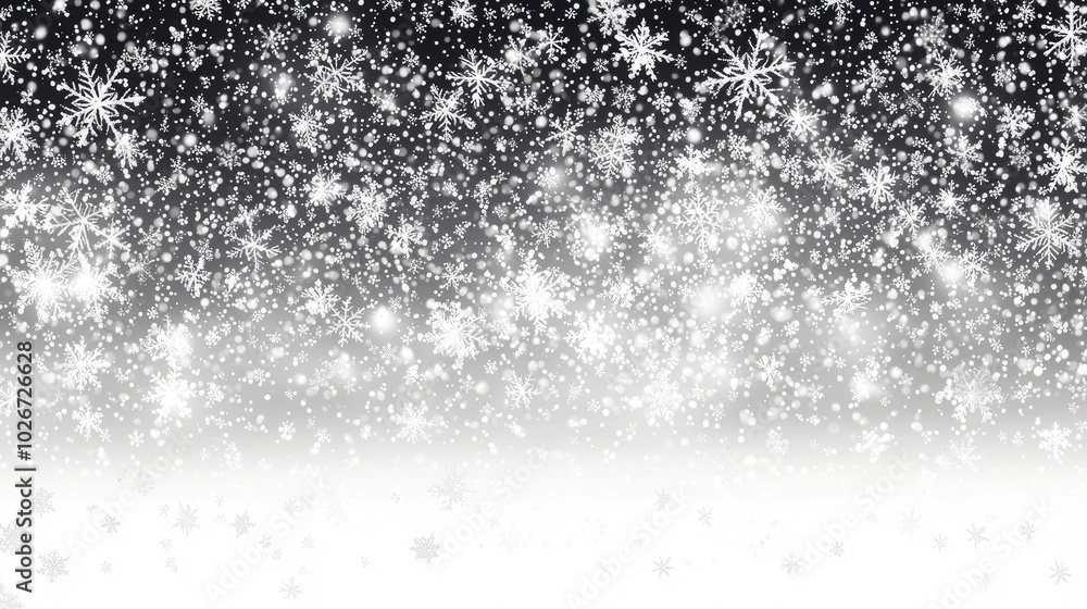 Obraz premium Wintery delight - Festive snowy banner showcasing serene winter theme, adorned with delicate snowflakes, perfect for holiday greeting card, seasonal message, copy space for personal touch.