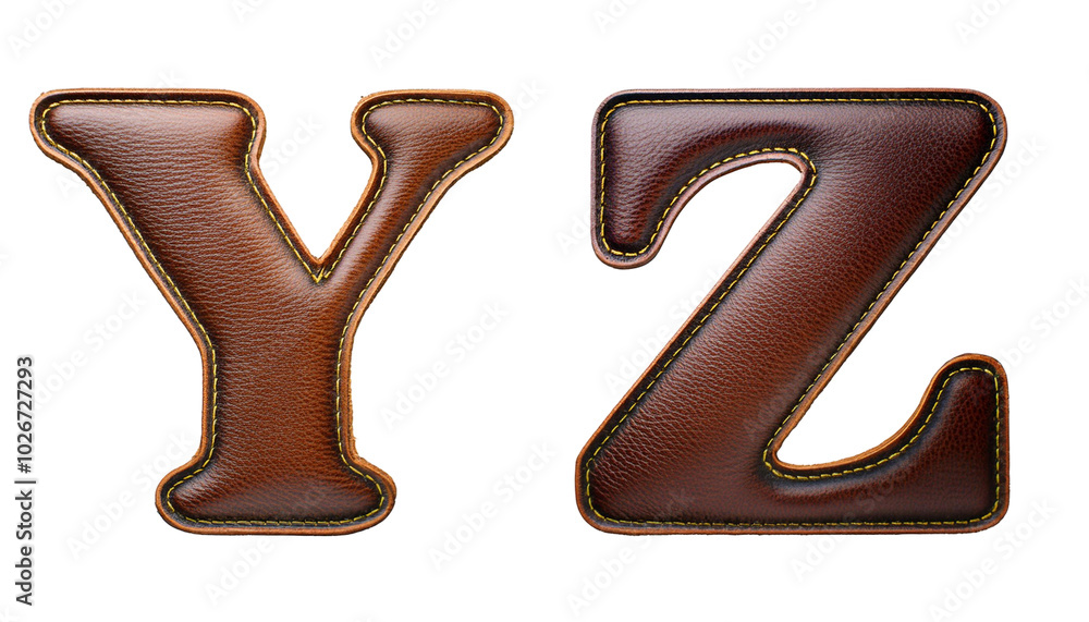 3D Letters Y Z Realistic Stitched Leather Alphabet Isolated on White 3D Letters Y Z Realistic Stitched Leather Alphabet Isolated on White