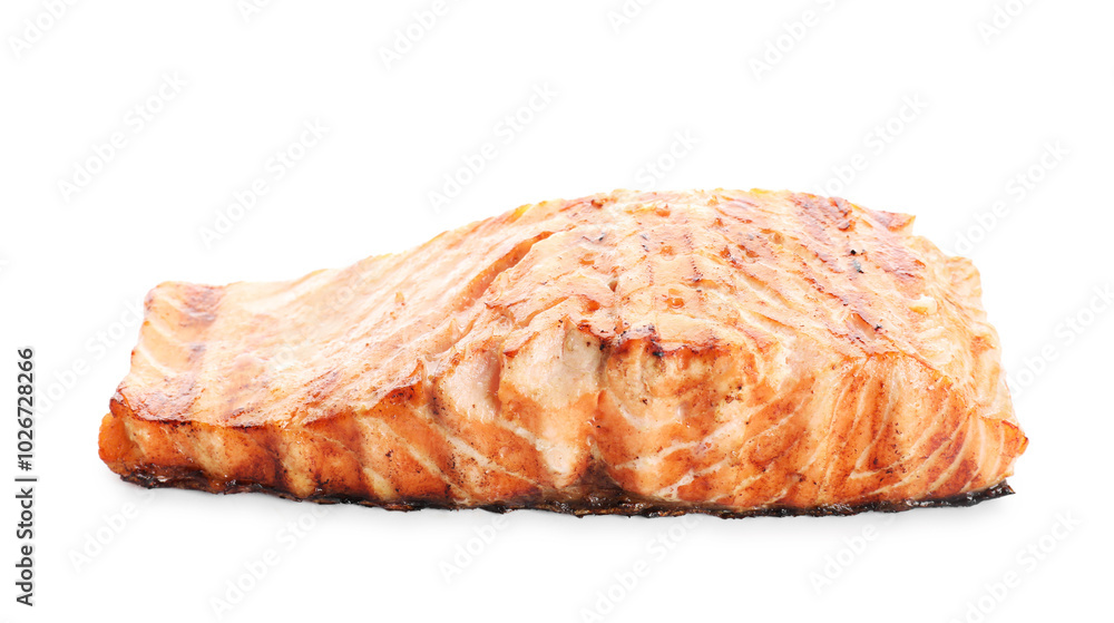 Delicious grilled salmon fillet isolated on white Delicious grilled salmon fillet isolated on white