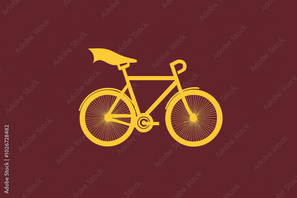 Bicycle Icon in 2D: Riding Yellow on a Maroon Background - Pedal Power Illustrated Bicycle Icon in 2D: Riding Yellow on a Maroon Background - Pedal Power Illustrated