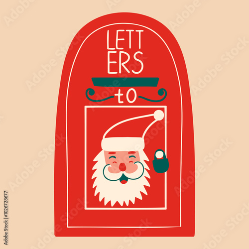 Cute cartoon christmas mailbox with santa claus on isolated background. Vector illustration in flat style.