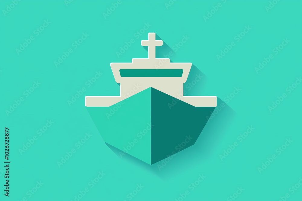 Ferry Icon in 2D: Transporting Green on a Cyan Sea - Eco-Friendly Water Travel Ferry Icon in 2D: Transporting Green on a Cyan Sea - Eco-Friendly Water Travel