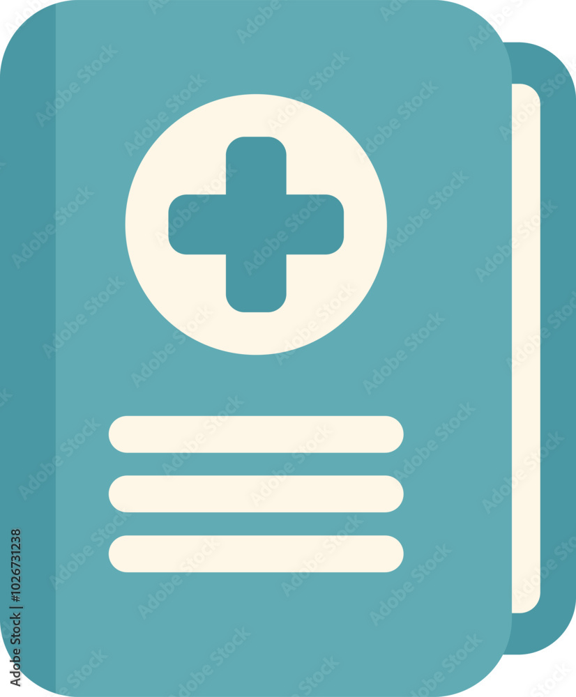 Icon of a blue medical record book featuring a white cross, symbolizing healthcare and medical information Icon of a blue medical record book featuring a white cross, symbolizing healthcare and medical information
