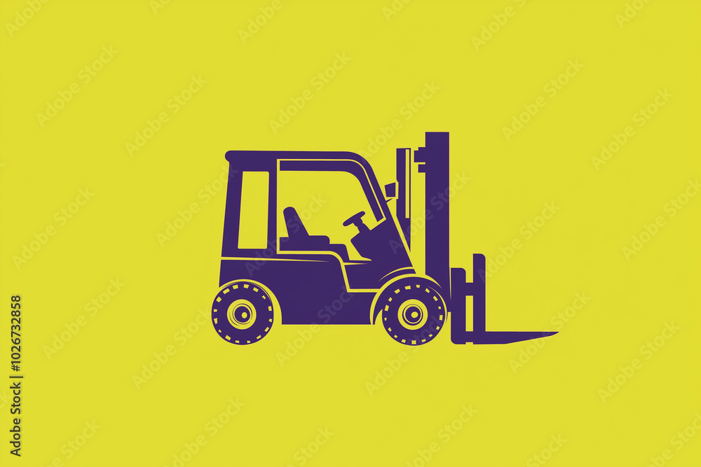 Forklift Icon in 2D: Departing Purple on a Lime Background - Industrial Workhorse Forklift Icon in 2D: Departing Purple on a Lime Background - Industrial Workhorse