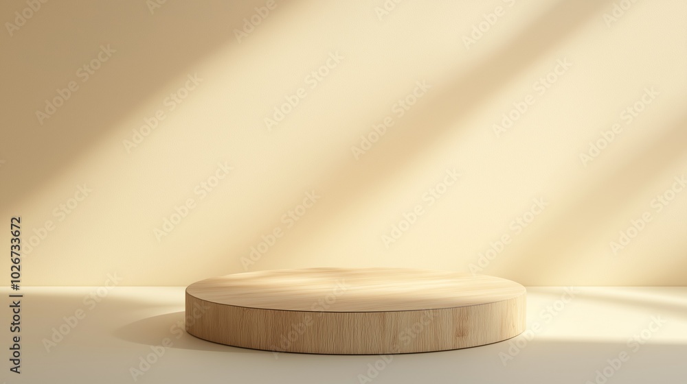 Wooden stand for presenting beauty and cosmetics. generate ai Wooden stand for presenting beauty and cosmetics. generate ai