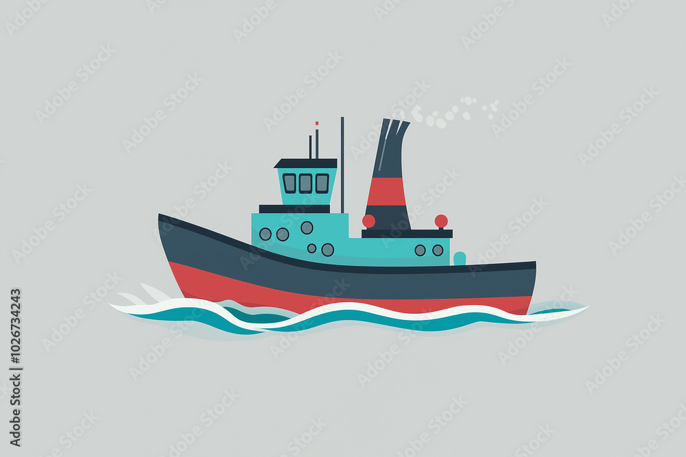 Tugboat Icon Departing Teal on a Grey Background: Industrial Strength Meets Stylish Design Tugboat Icon Departing Teal on a Grey Background: Industrial Strength Meets Stylish Design