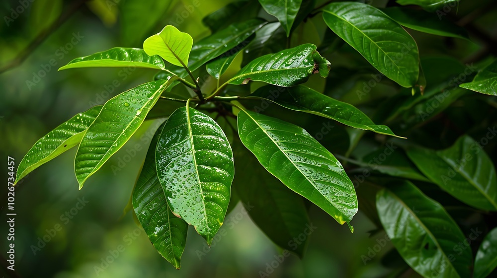 A view of the vibrant green leaves of soursop expresses cleanliness A view of the vibrant green leaves of soursop expresses cleanliness