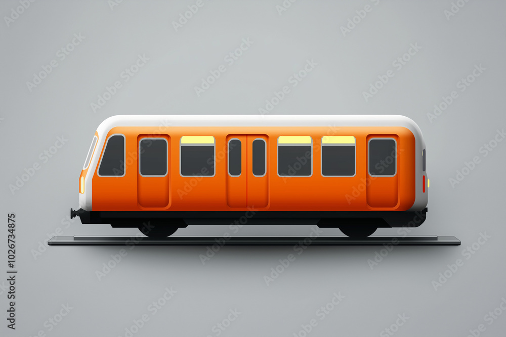 2D Subway Icon Departing in Orange on a Grey Background: Vibrant Urban Commute Representation 2D Subway Icon Departing in Orange on a Grey Background: Vibrant Urban Commute Representation