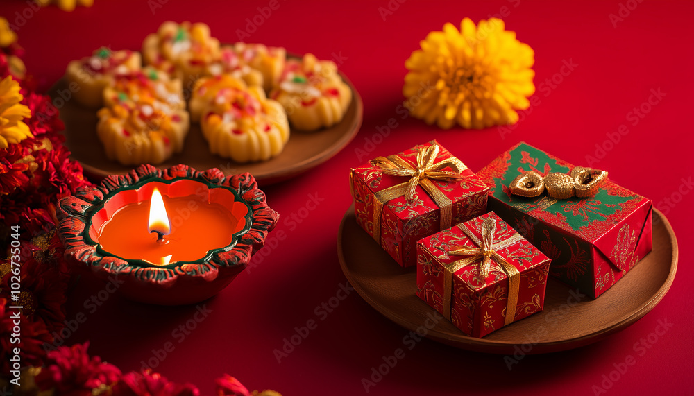A single, elegantly carved diya sits on a bed of rose petals, symbolizing the triumph of light over darkness and the spiritual significance of Diwali. A single, elegantly carved diya sits on a bed of rose petals, symbolizing the triumph of light over darkness and the spiritual significance of Diwali.