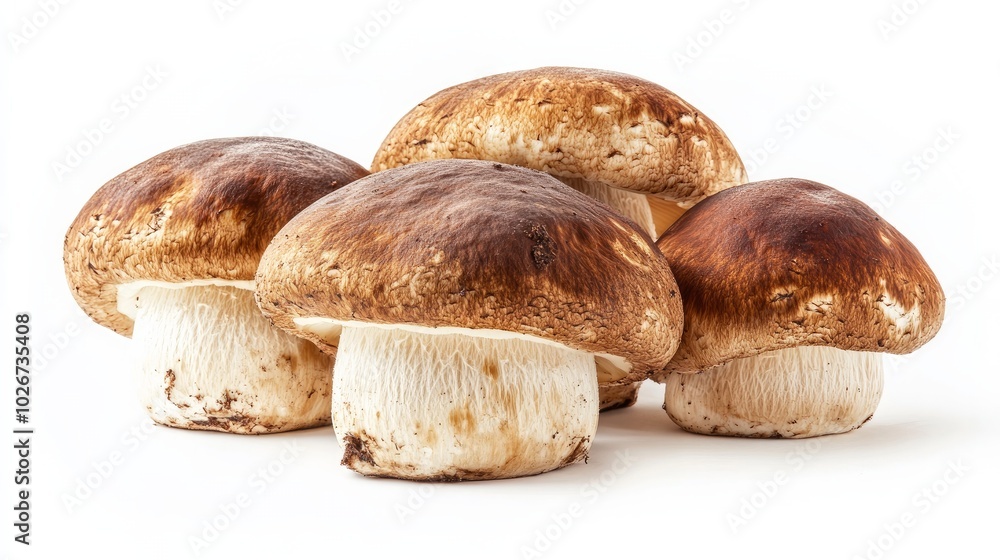 With a white background, plump porcini mushrooms can be readily isolated for your artistic endeavors. With a white background, plump porcini mushrooms can be readily isolated for your artistic endeavors.