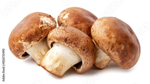 With a white background, plump porcini mushrooms can be readily isolated for your artistic endeavors.