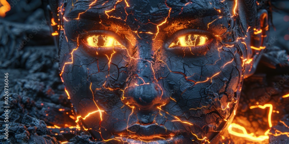A face emerges from the fiery depths. AI. A face emerges from the fiery depths. AI.