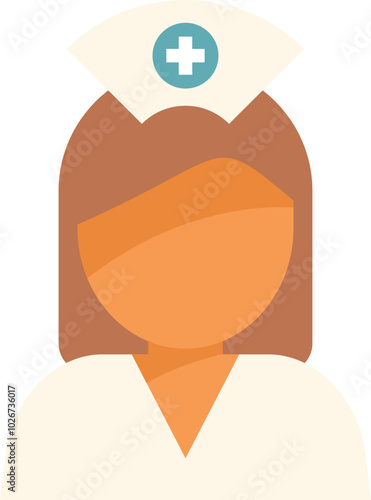 Simple flat style icon of a female nurse wearing a white uniform and traditional hat, healthcare professional avatar