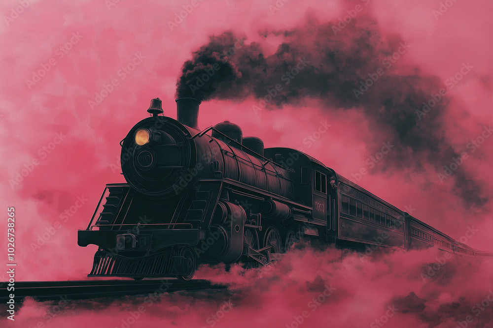 Steam Locomotive in 2D: A Departure of Coal Black on Smoky Gray Steam Locomotive in 2D: A Departure of Coal Black on Smoky Gray