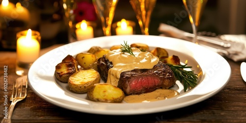 a plate of food with a fork and knife photo