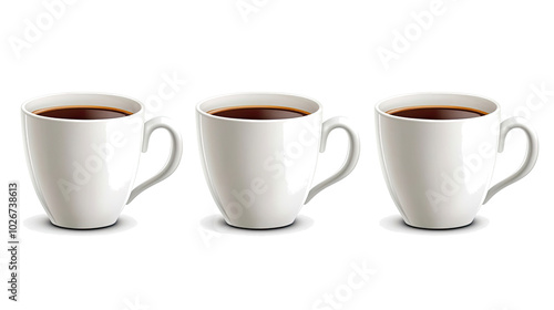 Three White Coffee Cups Filled With Rich Coffee on a Clean Surface Generative AI