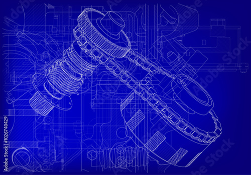 Clutch and other parts on a blue background.