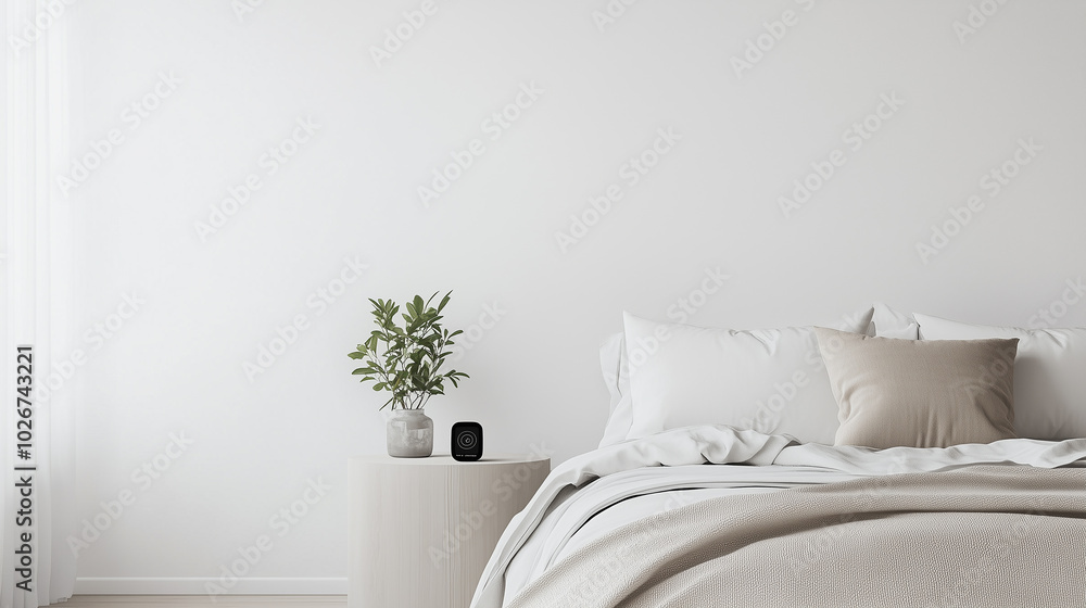 Minimalist Bedroom with Health-Focused Wearable Tech, generative ai Minimalist Bedroom with Health-Focused Wearable Tech, generative ai