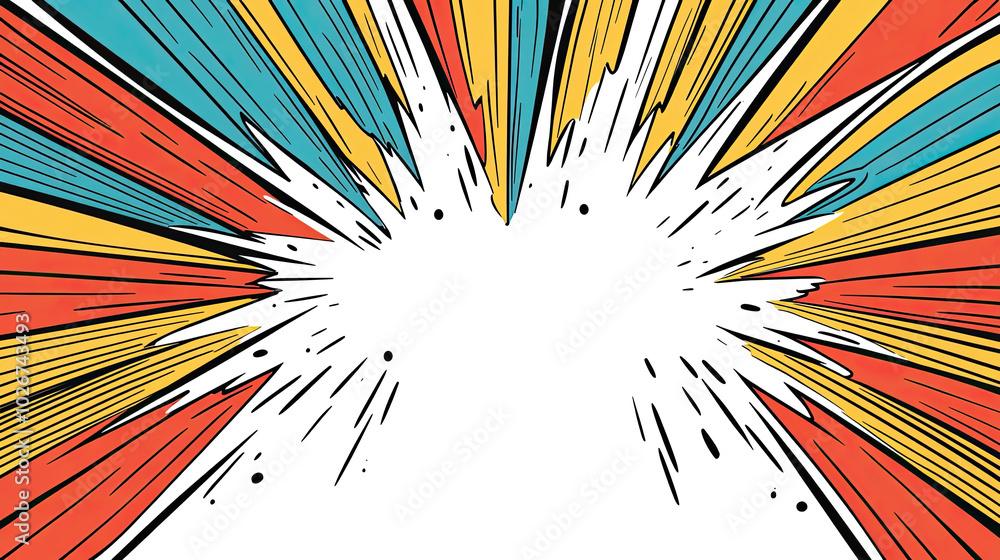 Fototapeta premium Dynamic Comic Book Explosion With Radial Lines in Vibrant Colors Generative AI